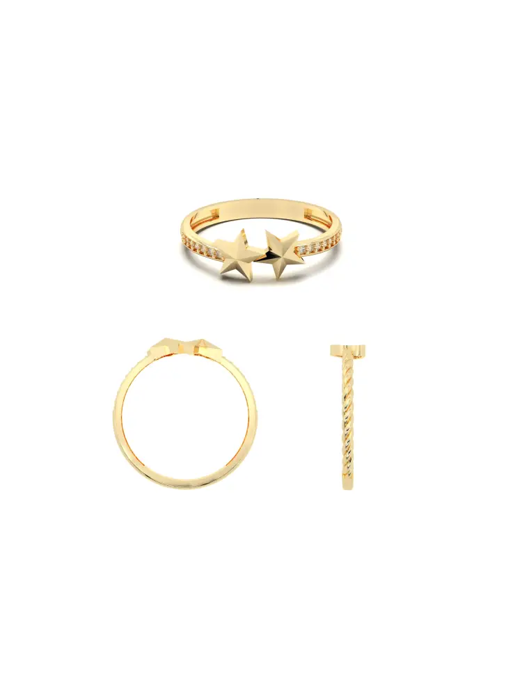 Yıldız Motifli Taş Sıralı 14K Altın Yüzük - 8