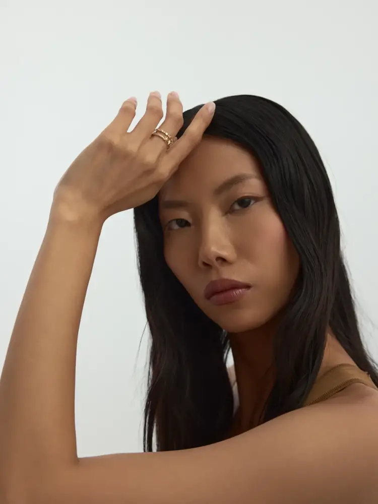 Yıldız Motifli Taş Sıralı 14K Altın Yüzük - 4