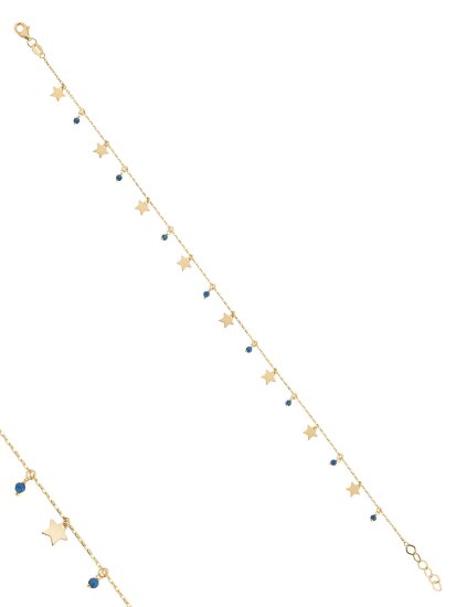 Yıldız ve Mavi Boncuklu 14K Altın Halhal - 