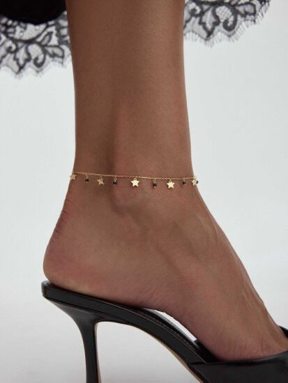 Yıldız ve Mavi Boncuklu 14K Altın Halhal - (1)