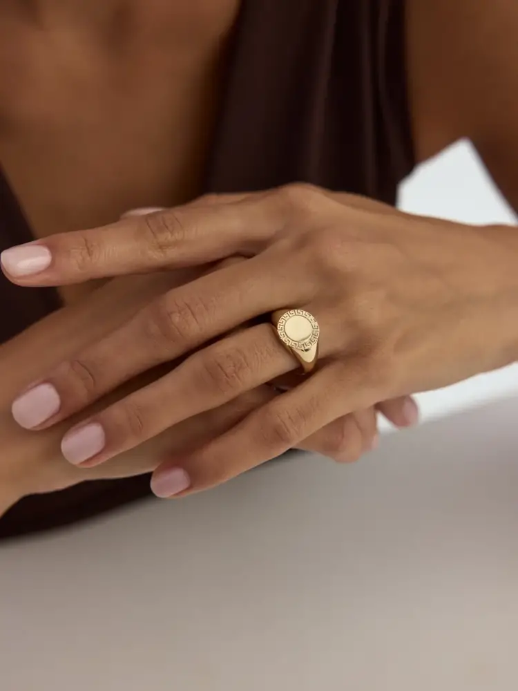 Yunan Desenli Klasik 14K Altın Yüzük - 3