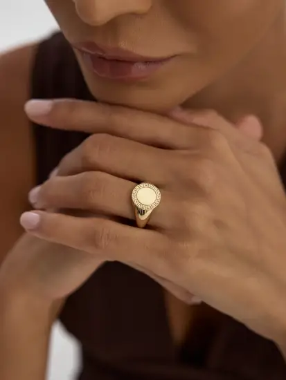 Yunan Desenli Klasik 14K Altın Yüzük - (1)