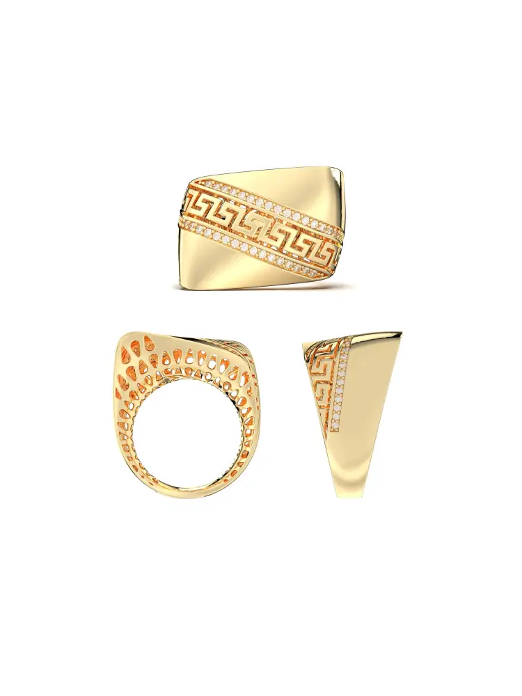 Yunan Desenli Taş Sıralı 14K Altın Yüzük - 8