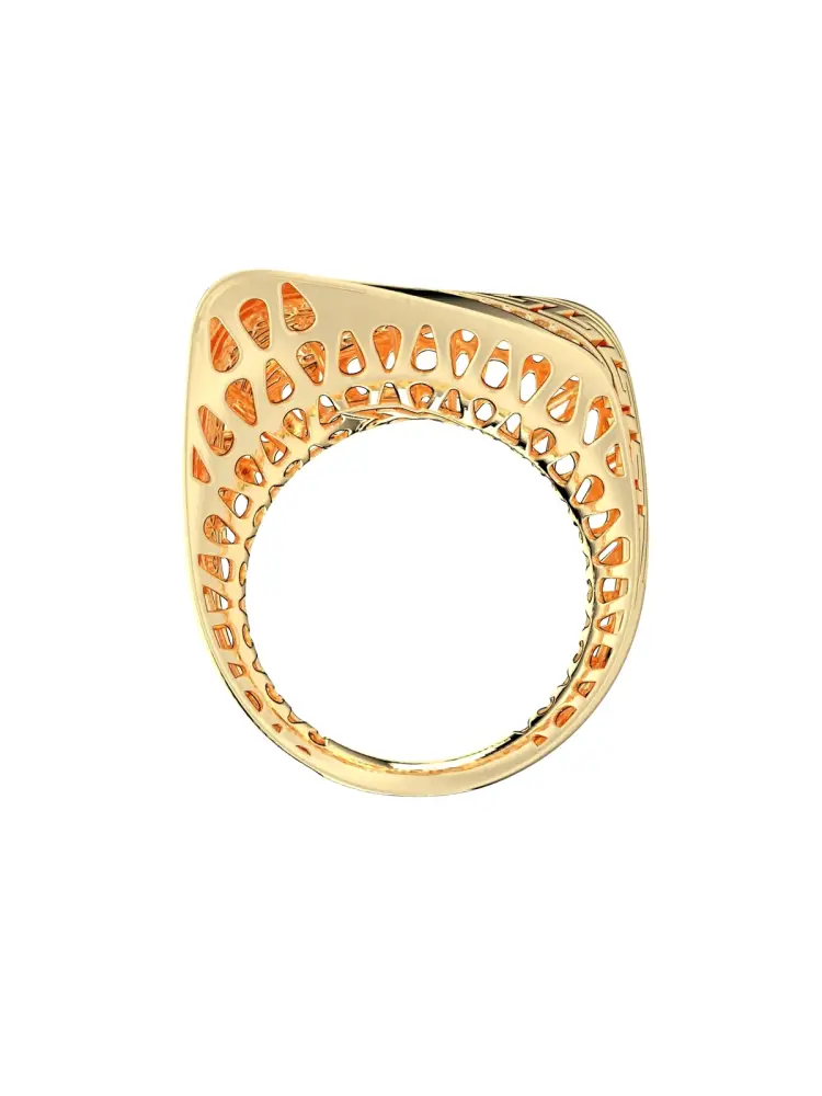 Yunan Desenli Taş Sıralı 14K Altın Yüzük - 5