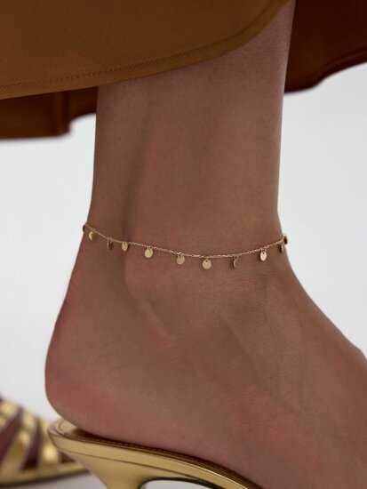 Yuvarlak Plaka Detaylı 14K Altın Halhal - (1)