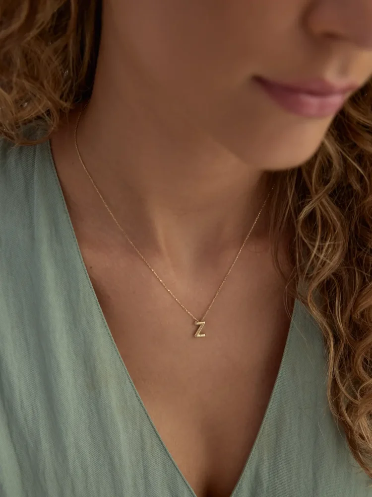 Z Harfi Sade 14K Altın Harf Kolye - 2