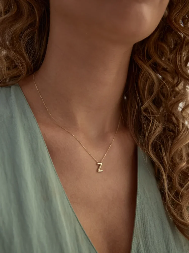 Z Harfi Sade 14K Altın Harf Kolye - 3