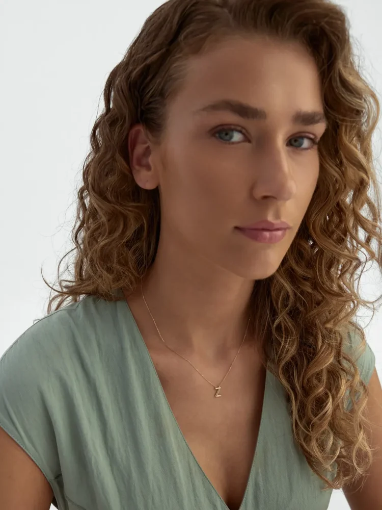 Z Harfi Sade 14K Altın Harf Kolye - 4