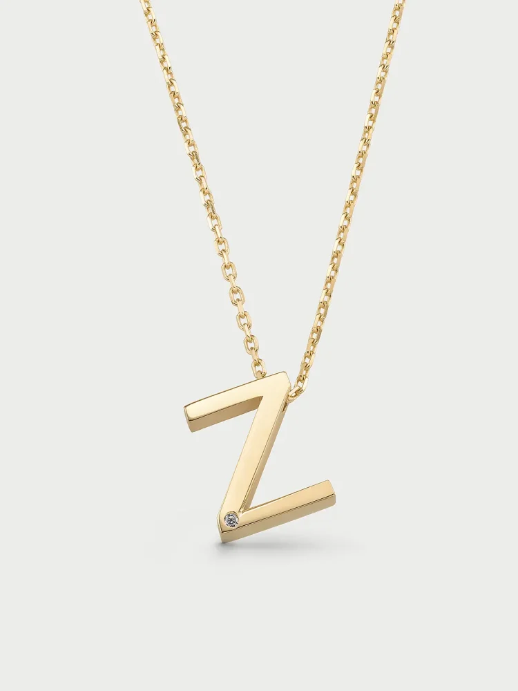 Z Harfi Taşlı 14K Altın Harf Kolye - 1