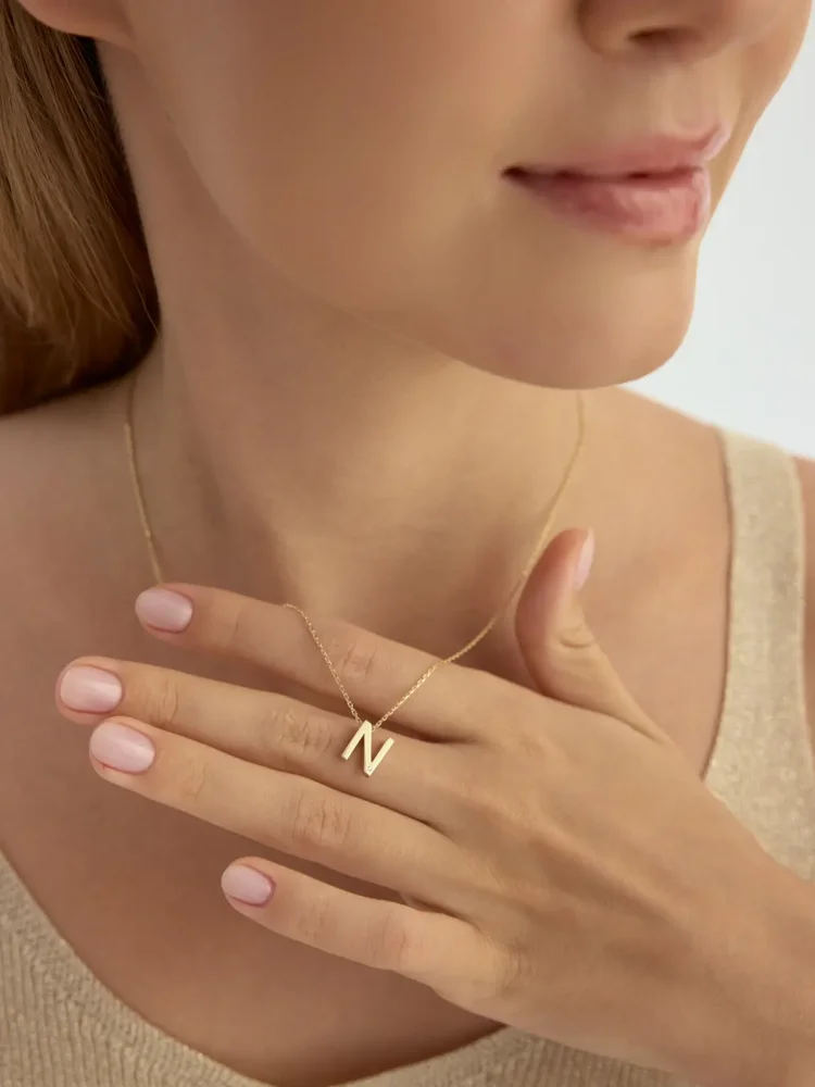 Z Harfi Taşlı 14K Altın Harf Kolye - 2