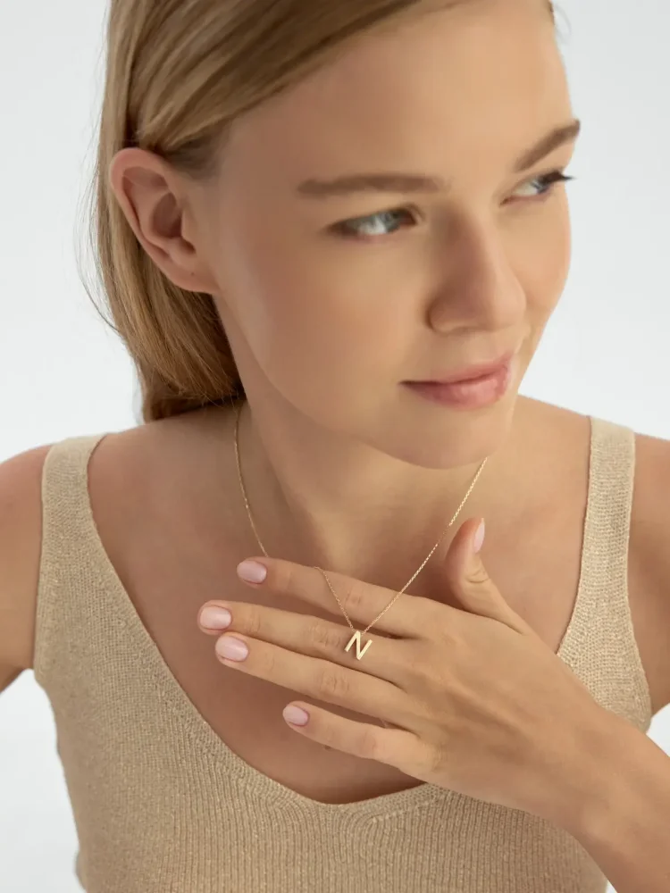 Z Harfi Taşlı 14K Altın Harf Kolye - 3