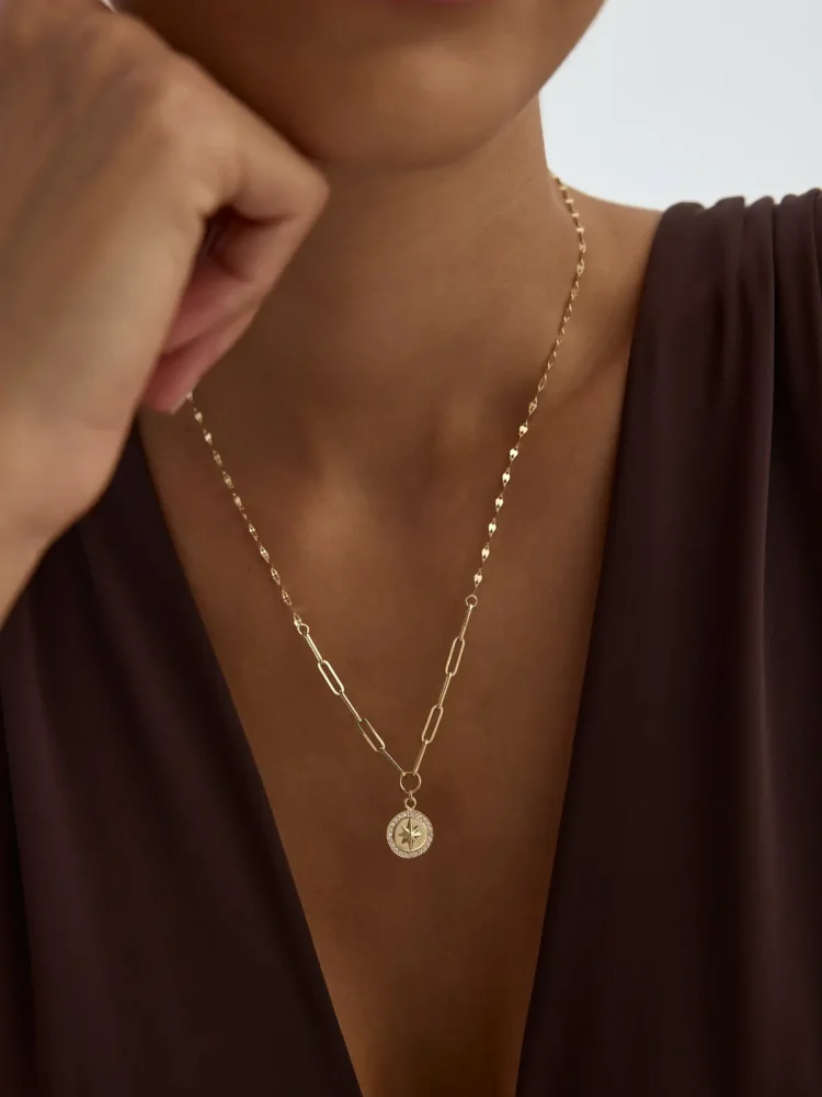 Zirkon Halo Yıldız 14K Altın Kolye - 3