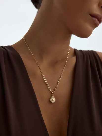 Zirkon Halo Yıldız 14K Altın Kolye - (1)